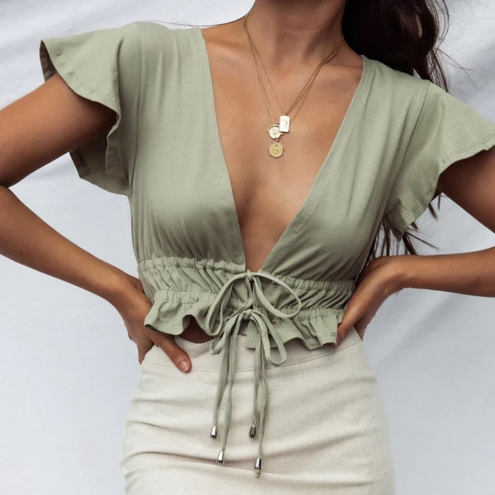 Princess Polly Jamison Reid Crop Top Khaki